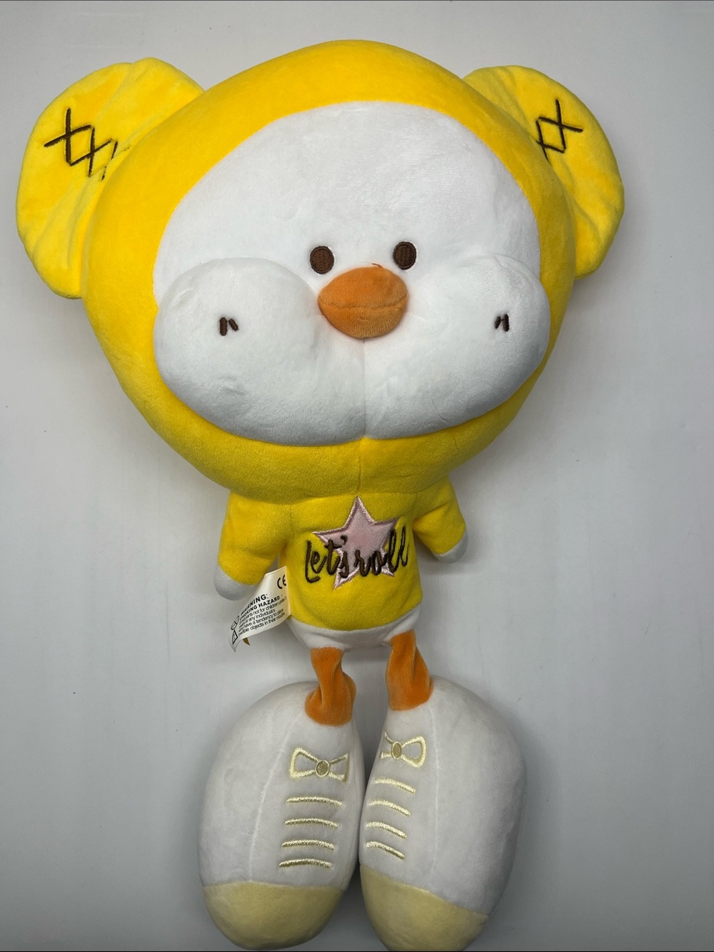 Yellow & White Chick Plush Character Doll - 'let's roll' Hoodie